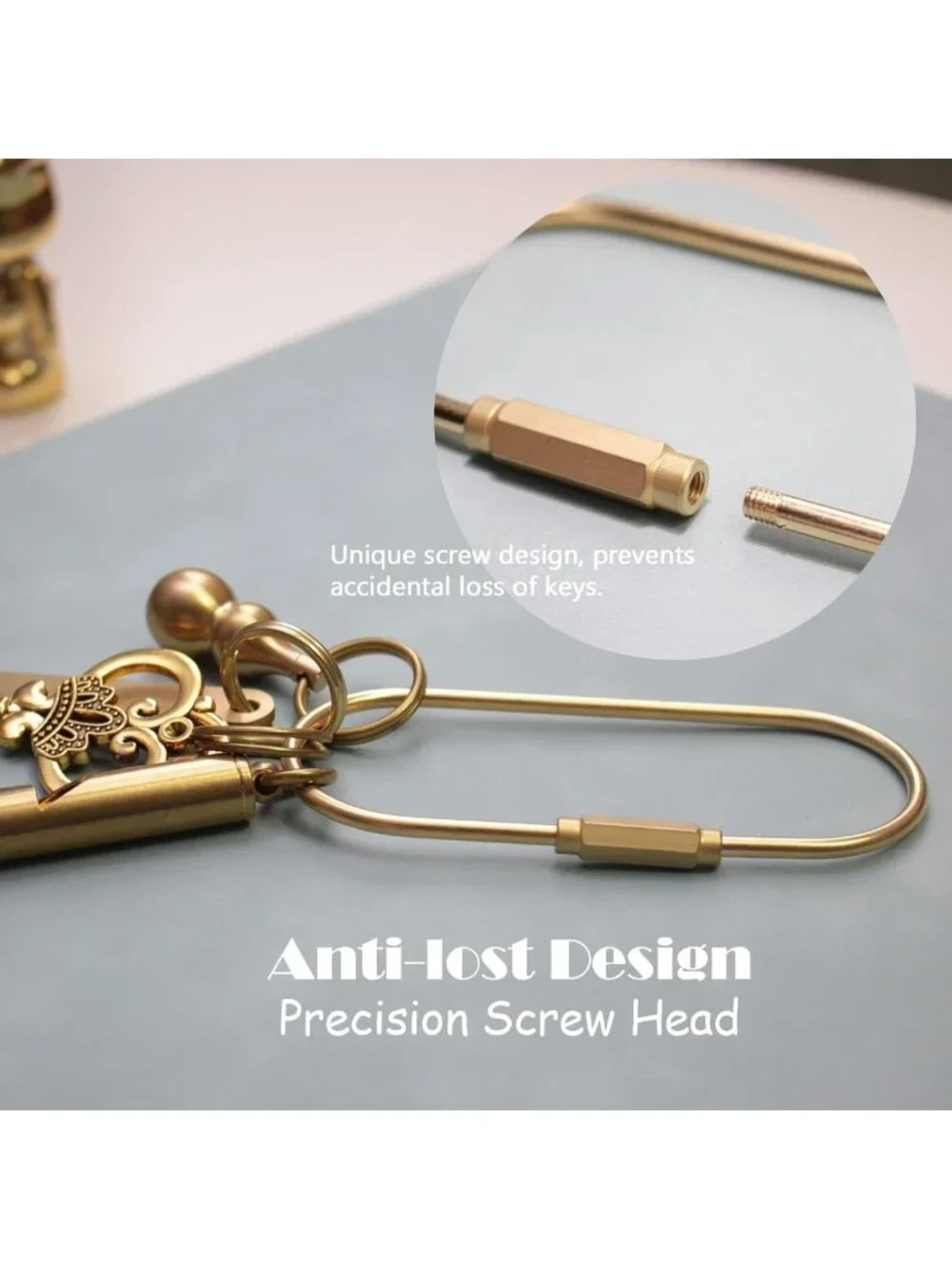 Gold Carabiner Keychain Clip with Lock, Stylish Bag Charms & Key Ring